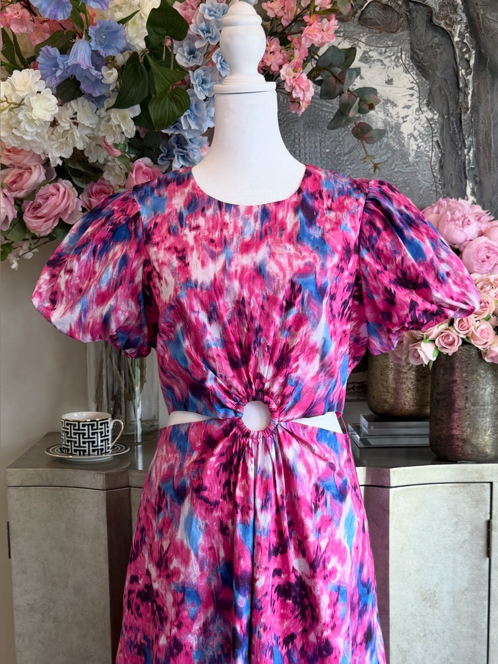 SCOOP Vibrant Pink & Blue Cutout Dress With Side Pockets